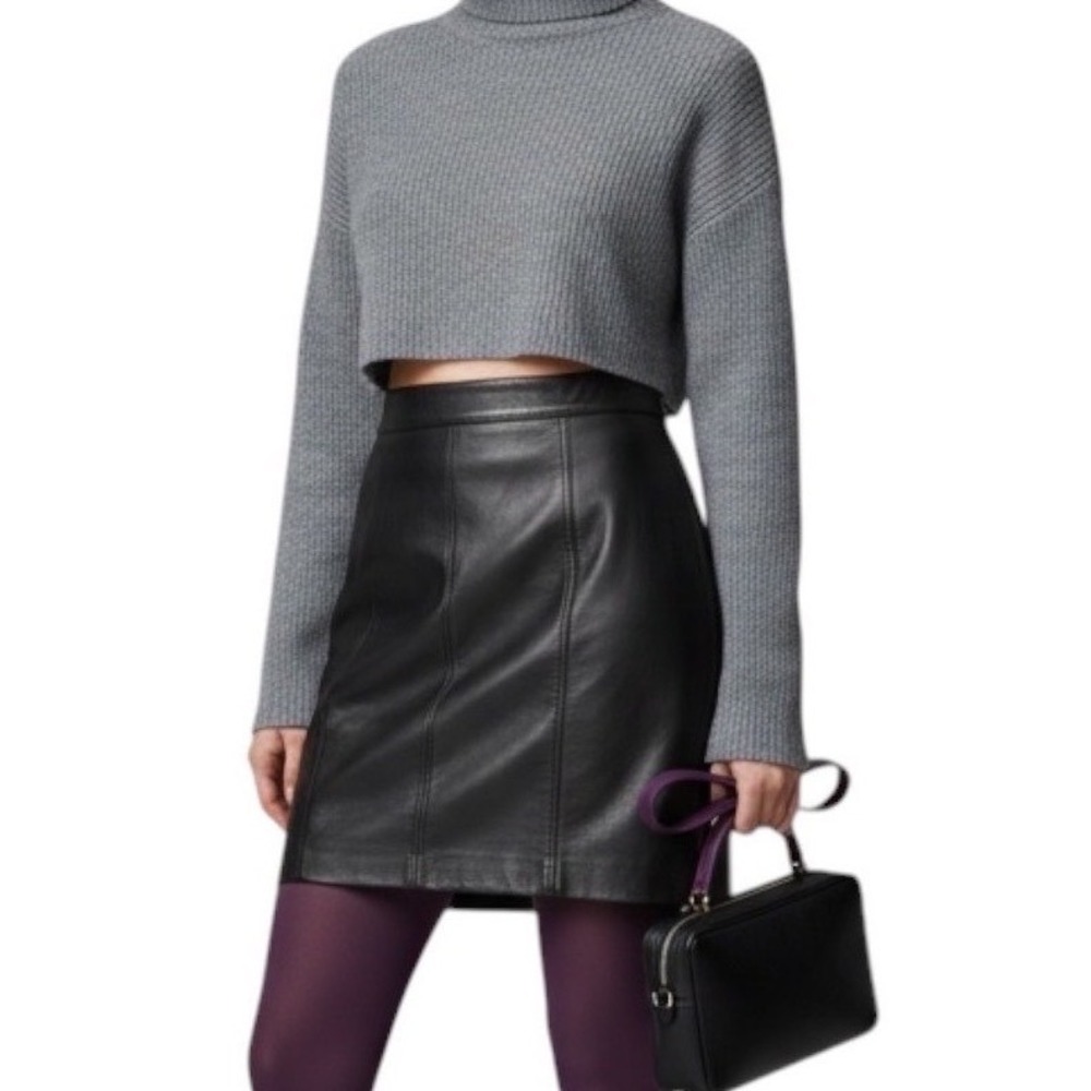 Vintage 90s Leather Dynamics Mini Skirt Black‎ Lined Back Zip Minimalist 9/10
